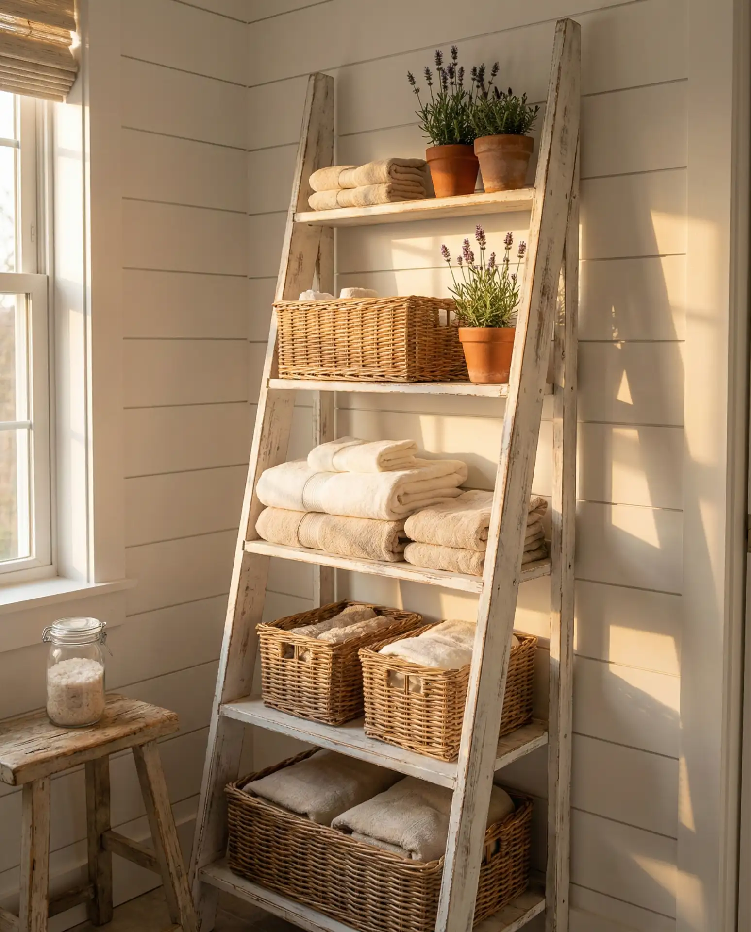 Farmhouse Ladder Shelf Display 1