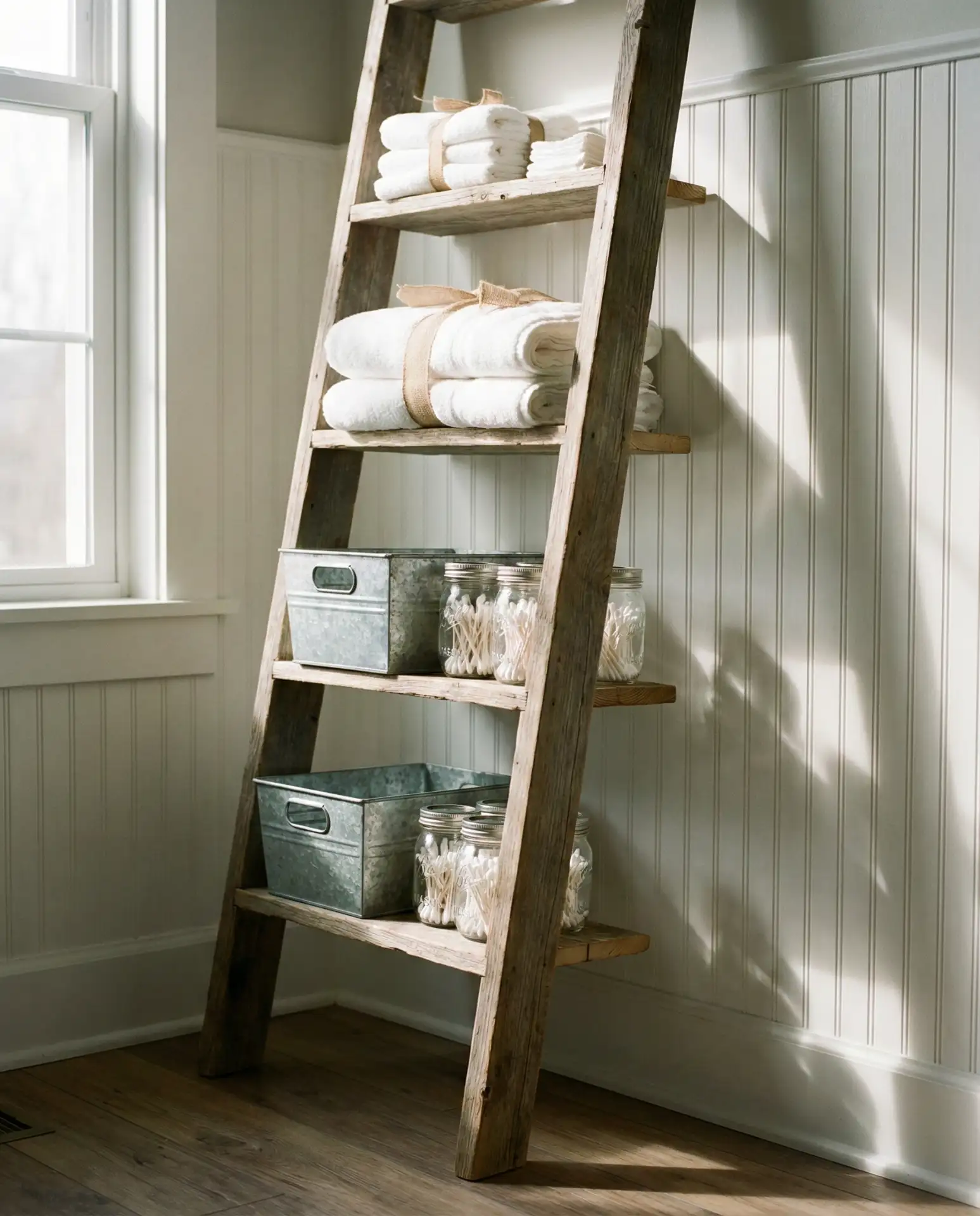 Farmhouse Ladder Shelf Display 2