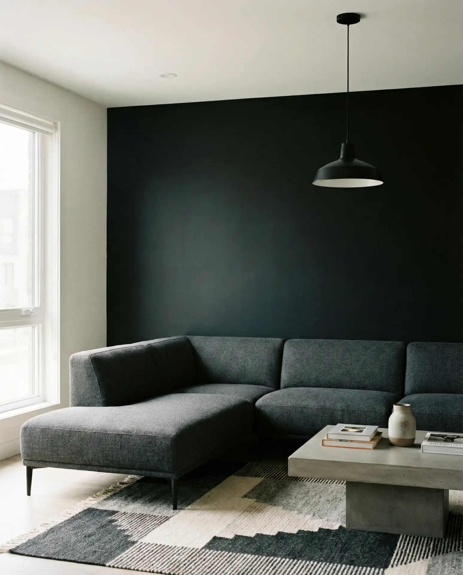 Flat Black Wall with Modern Minimalist Furniture 1