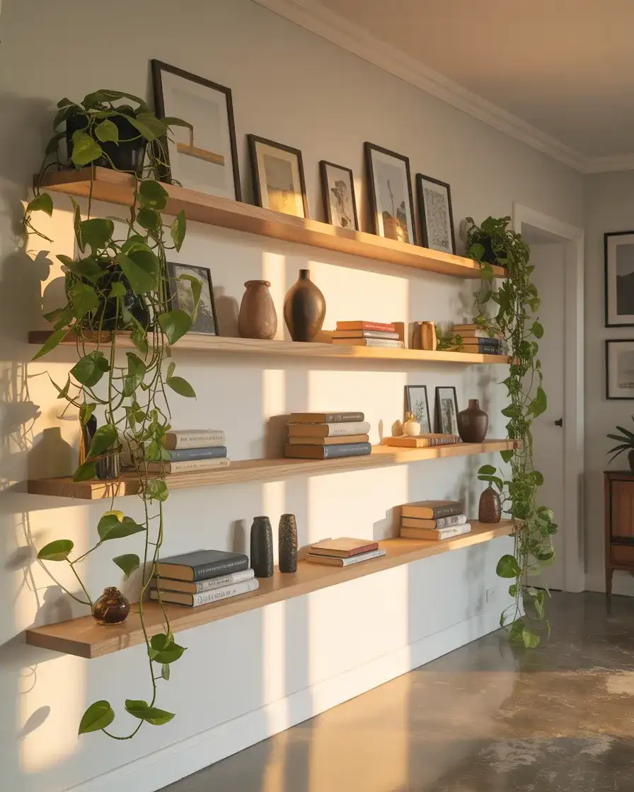 Floating Shelves with Curated Vignettes 1