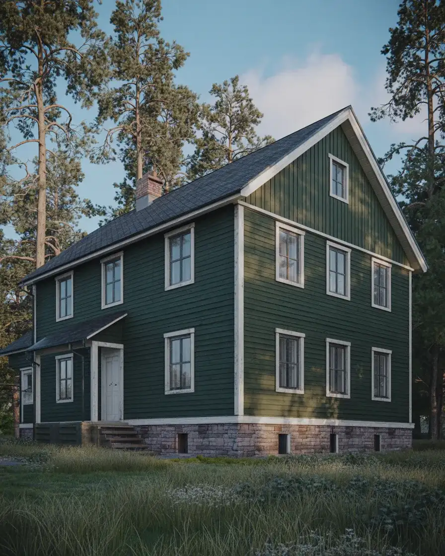 Forest Green Farmhouse with Stone Foundation 2