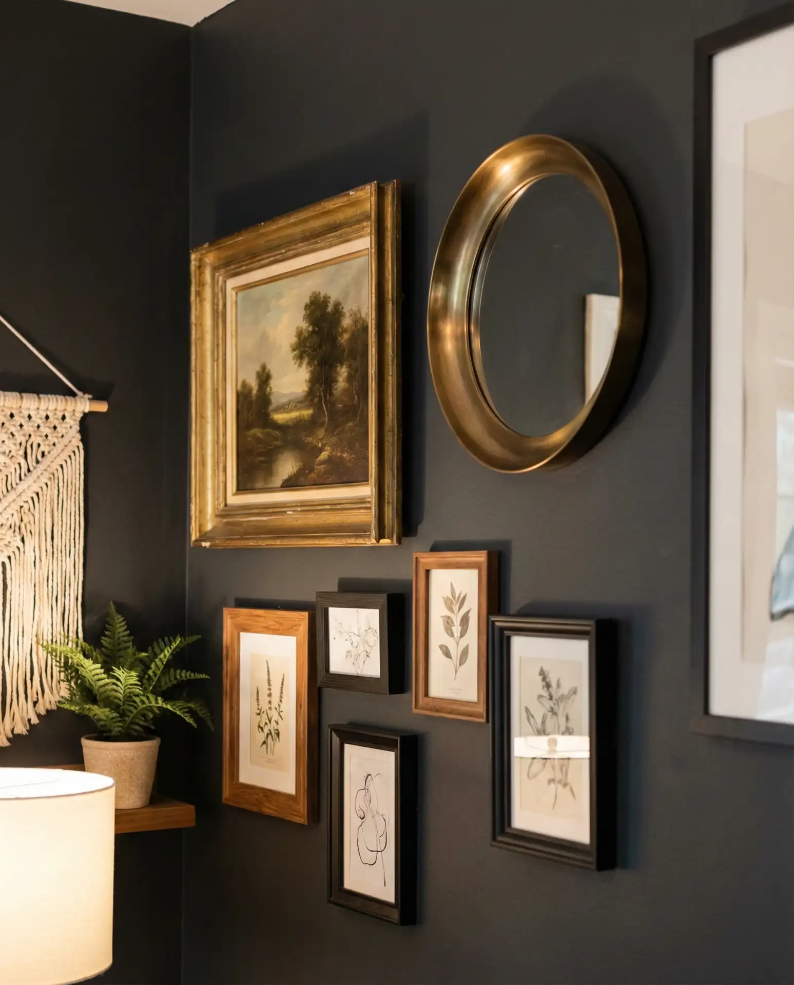 Gallery Wall of Vintage Art and Mirrors 1