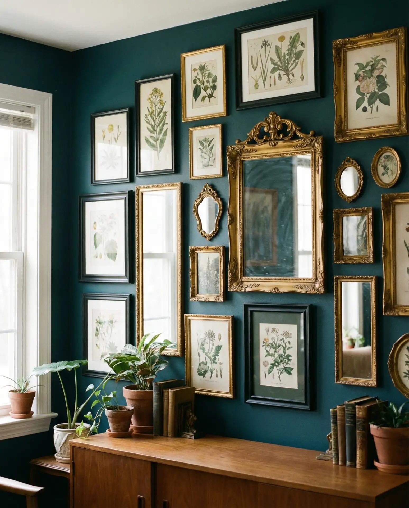 Gallery Wall of Vintage Art and Mirrors 2