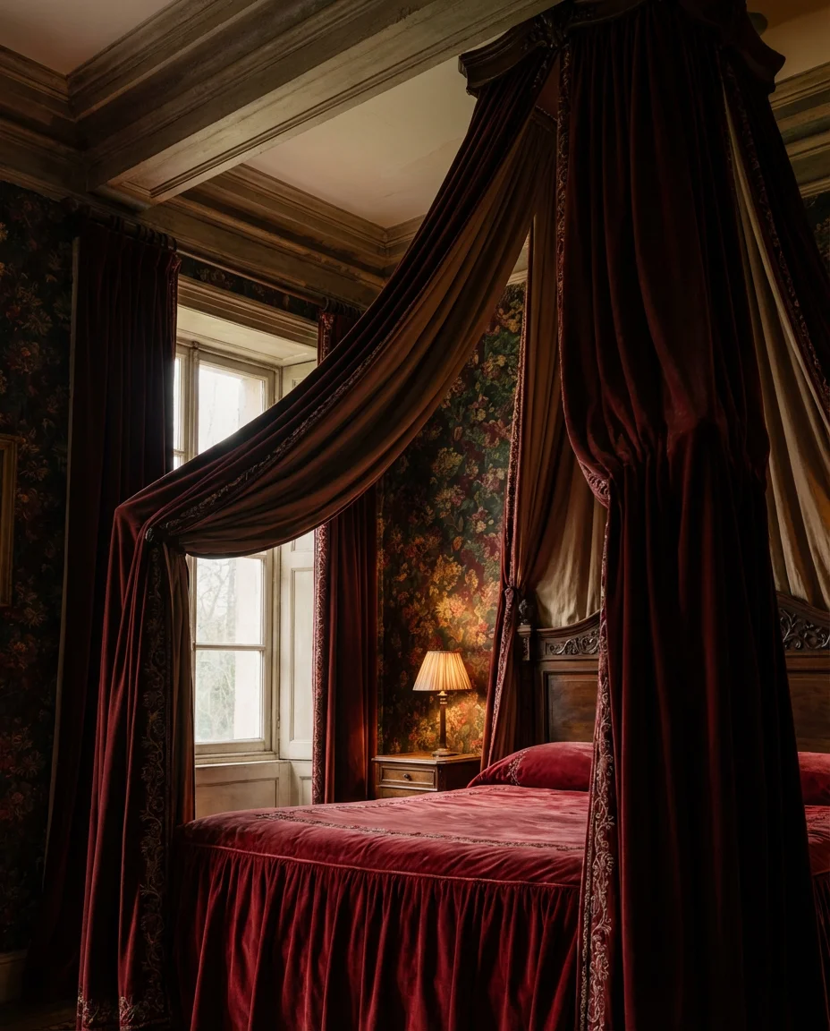 Gothic Red Bedroom with Canopy Drama 2