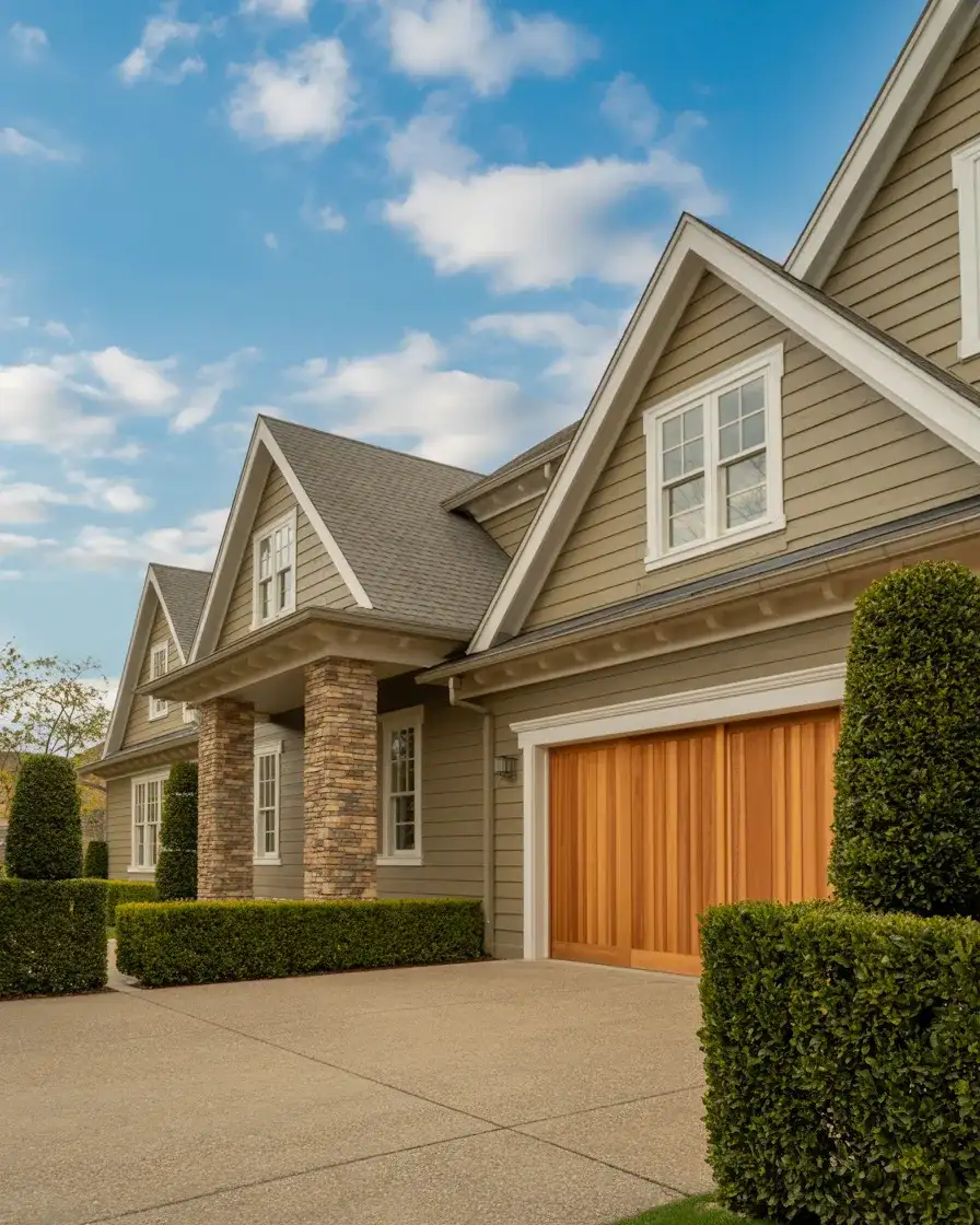 Gray-Beige Greige Exterior with Stone and Wood 2