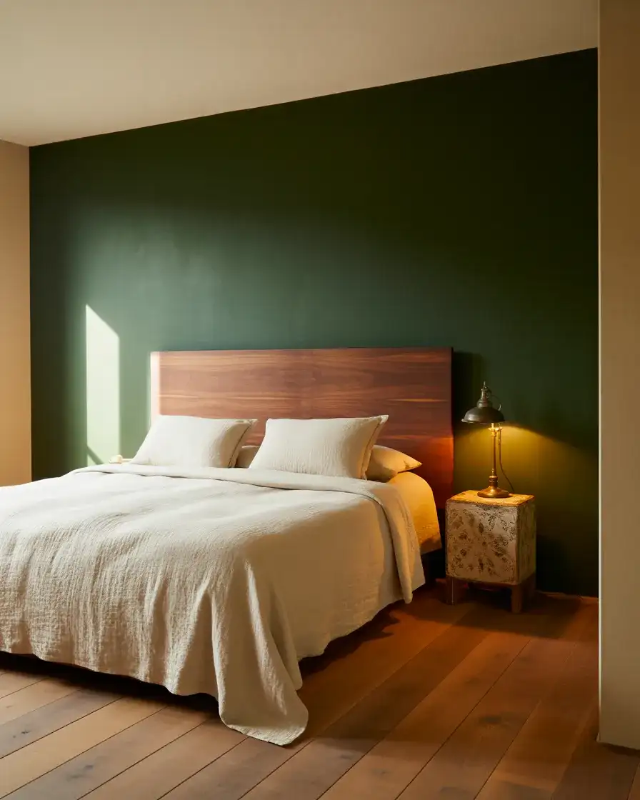 Green Accent Wall Farmhouse Bedroom 1