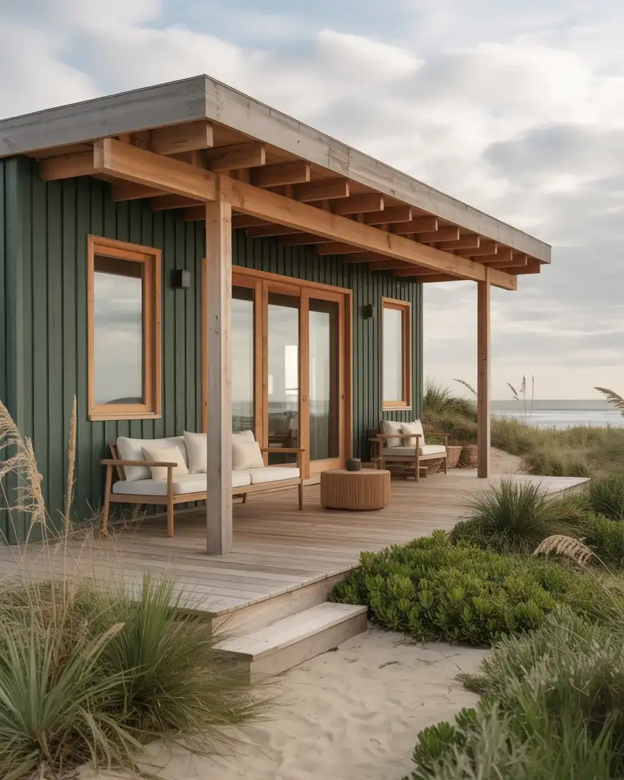 Green Exterior with Natural Wood Accents 1