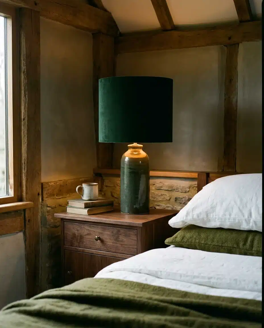 Green Velvet Shade Table Lamps 1