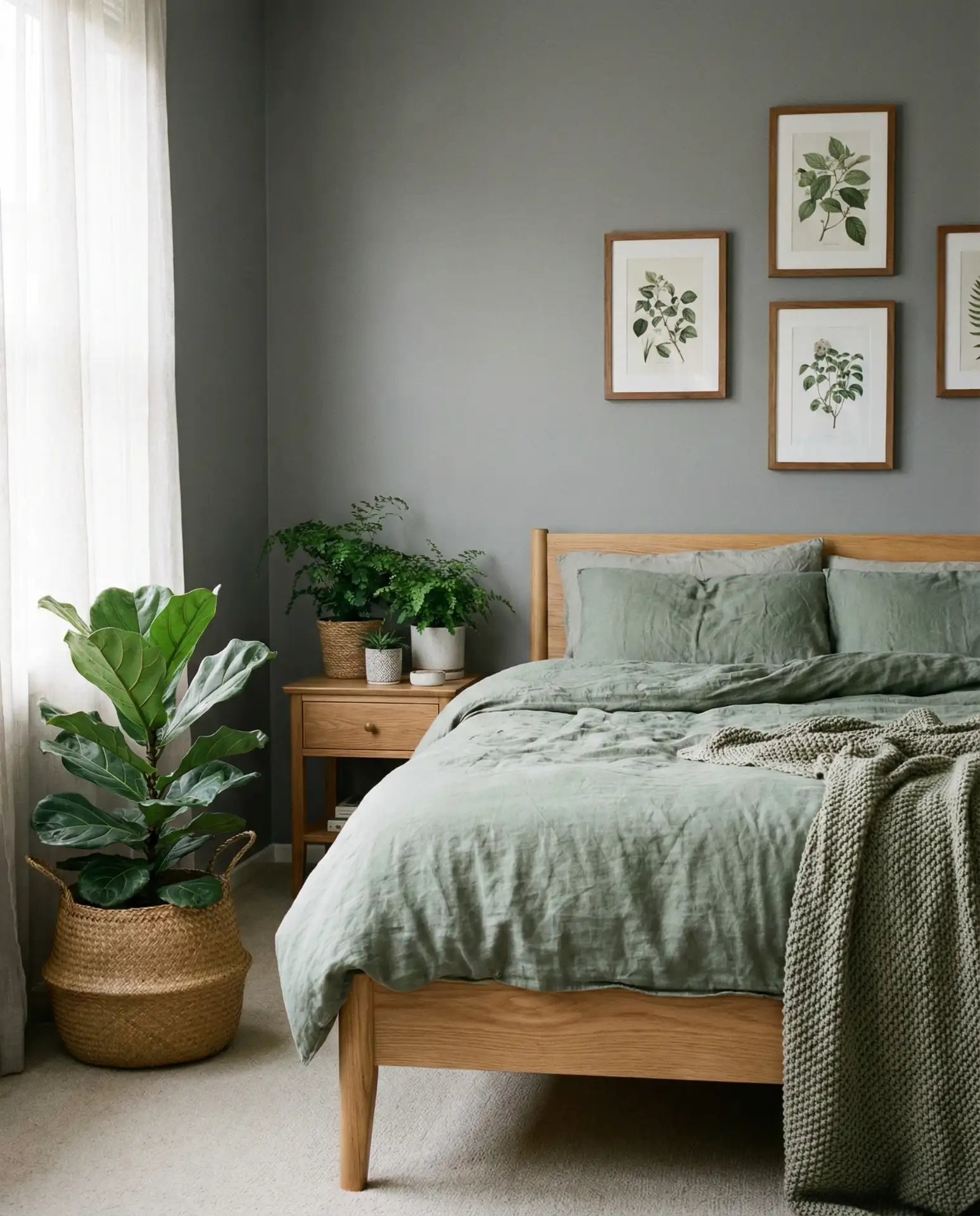 Green and Gray Bedroom with Botanical Touches 1