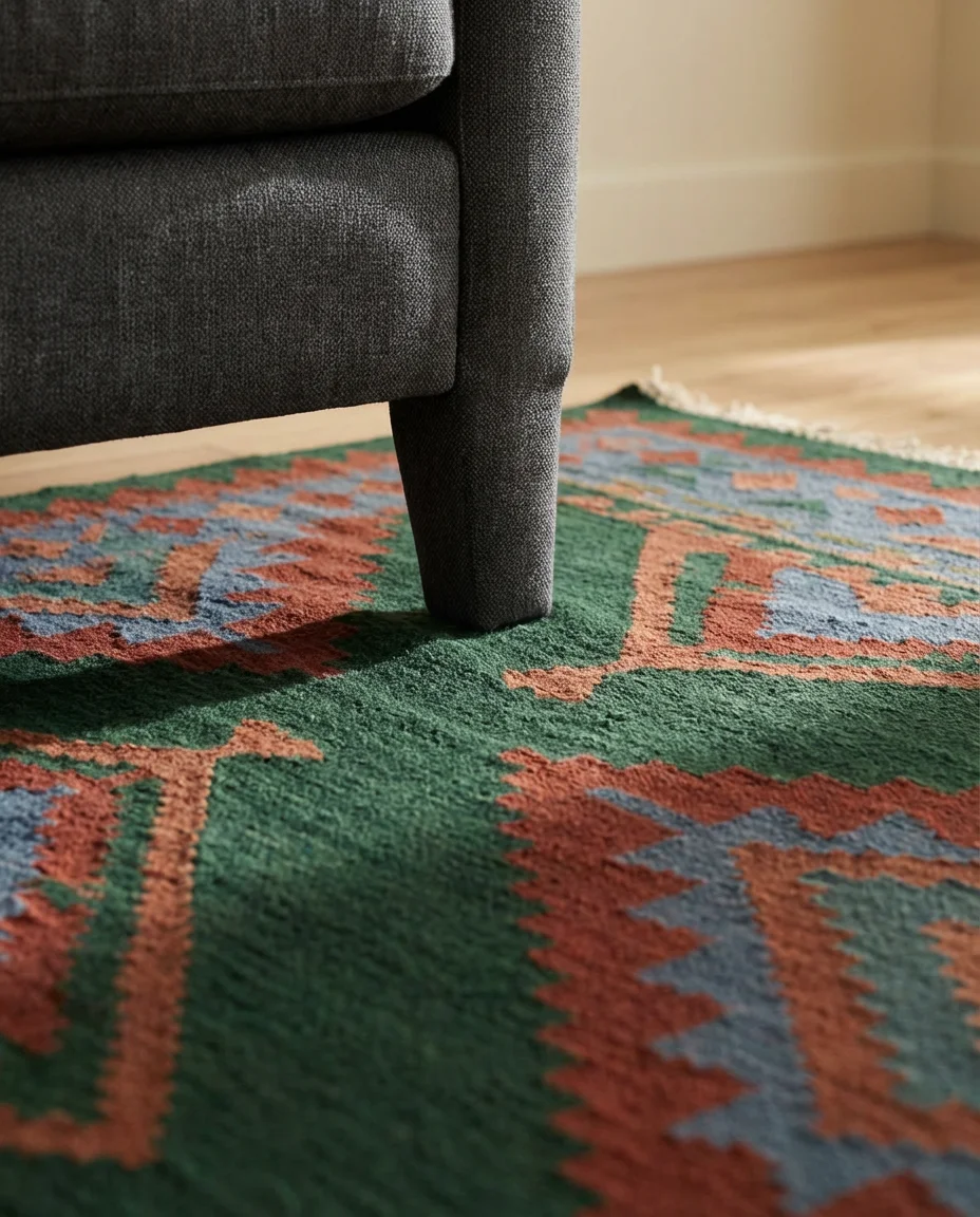 Grey Couch with Colorful Rug 2
