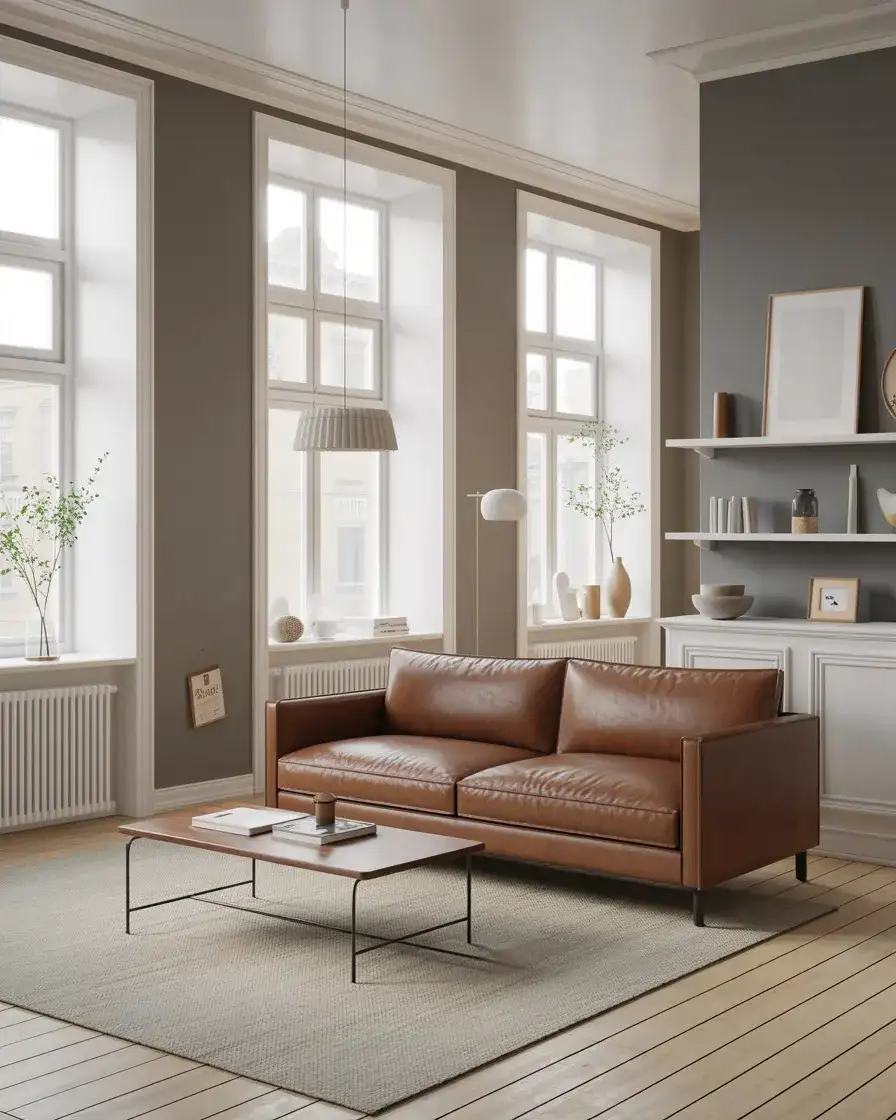 Grey White and Brown Scandinavian-Inspired Living Room 1