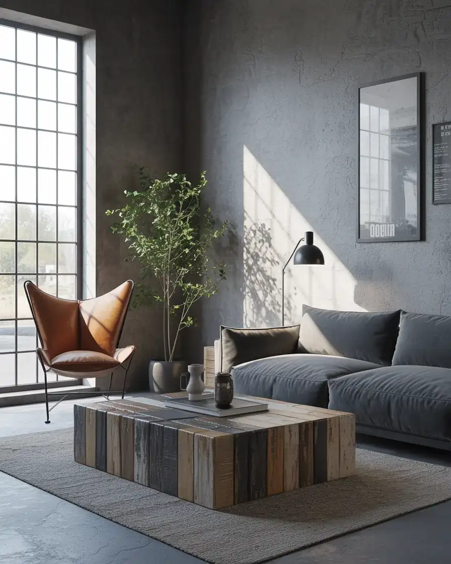 Grey and Brown Industrial Living Room 1