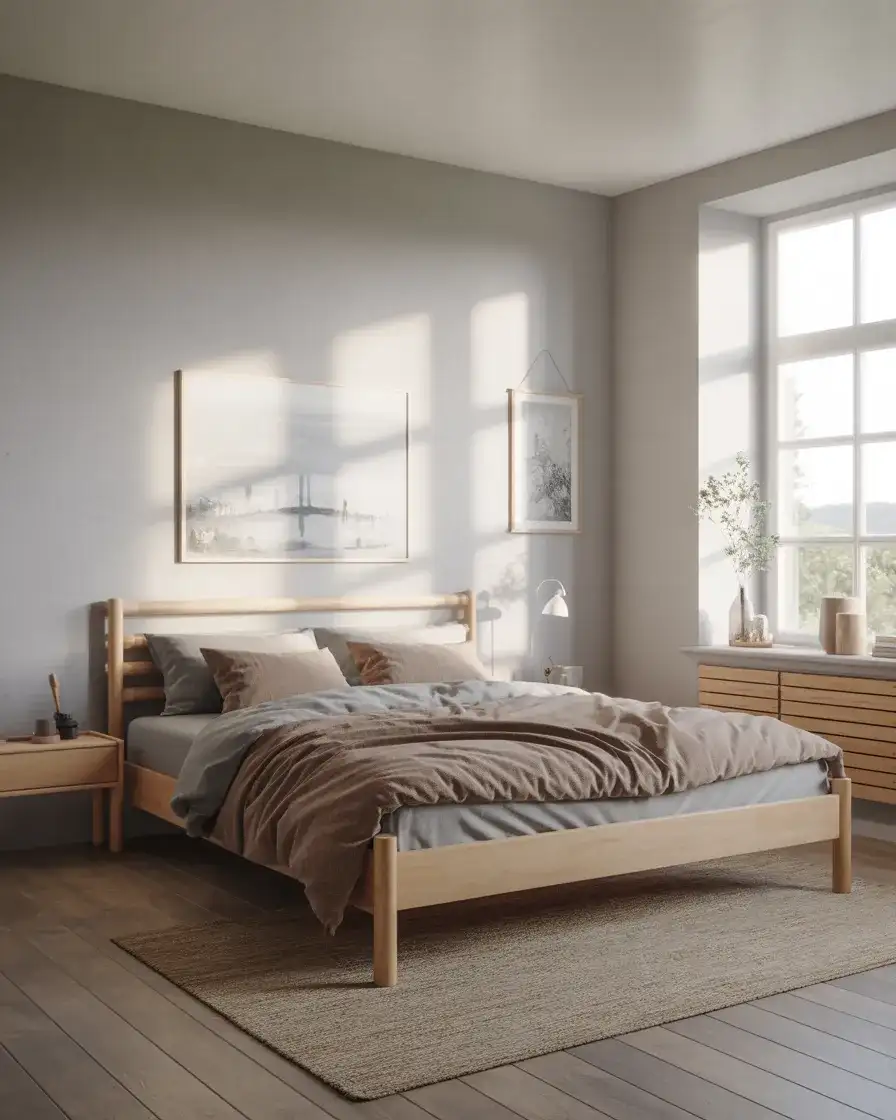 Grey and Brown Scandinavian Bedroom 2