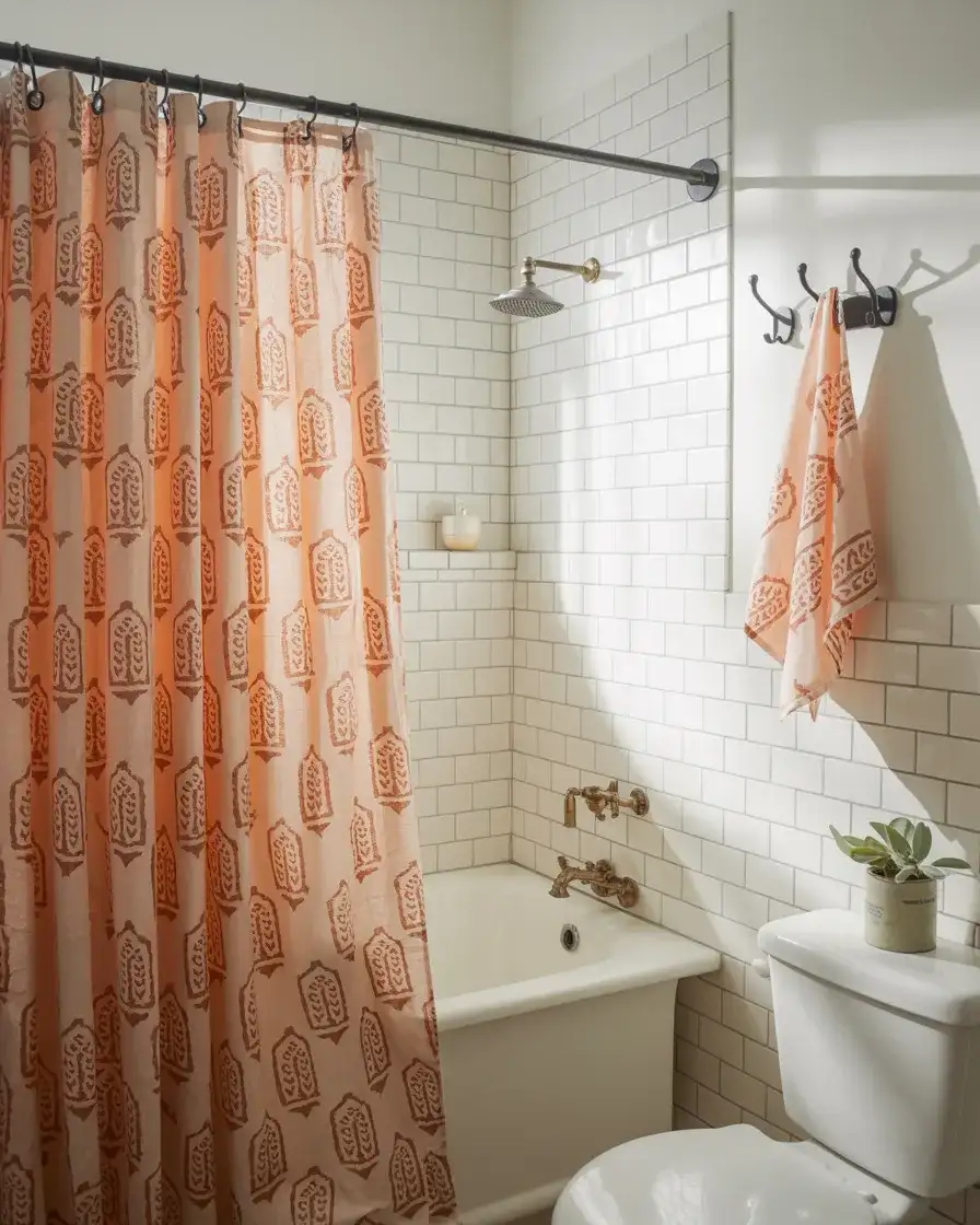 Guest Bathroom Shower With Bold Curtain 2
