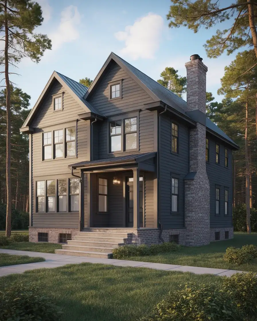 Gunmetal Gray with Brick Foundation and Stone Accents 1