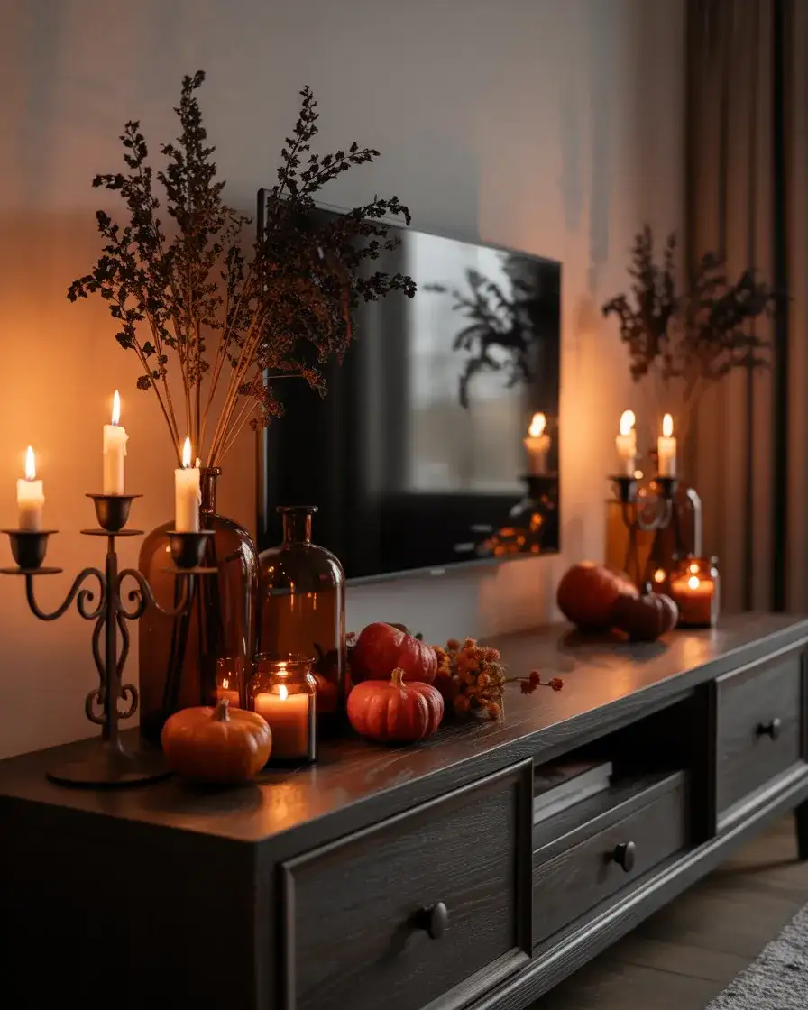 Halloween Console Vignette with Moody, Atmospheric Styling 1