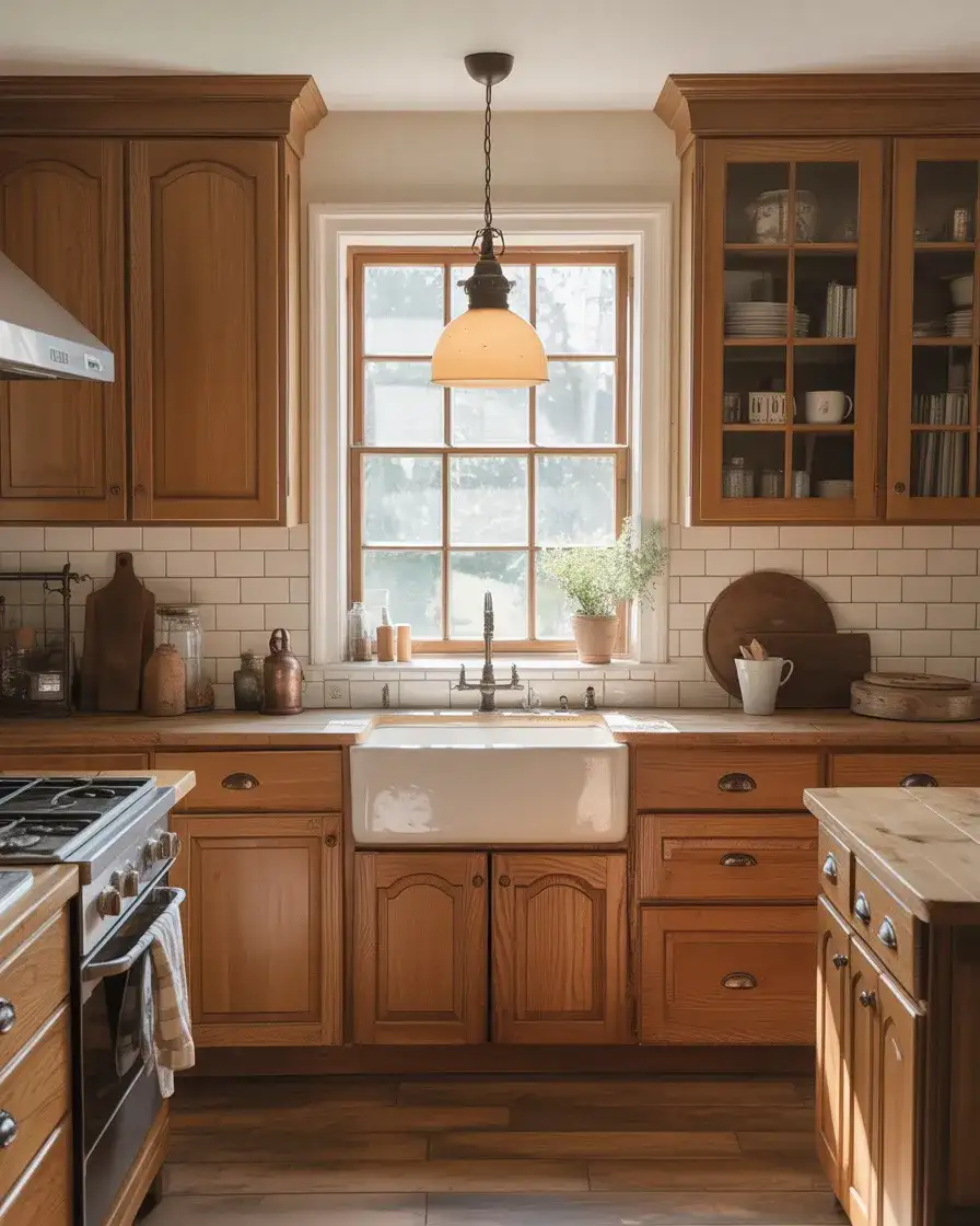 Honey Oak Cabinets in a Farmhouse Kitchen 1