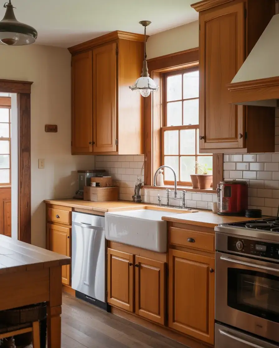 Honey Oak Cabinets in a Farmhouse Kitchen 2
