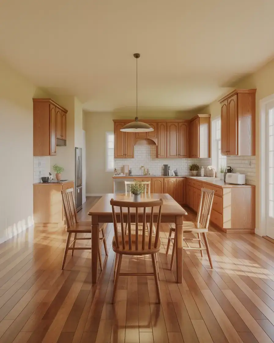 Honey Oak Cabinets in an Open-Plan Kitchen and Living Space 1