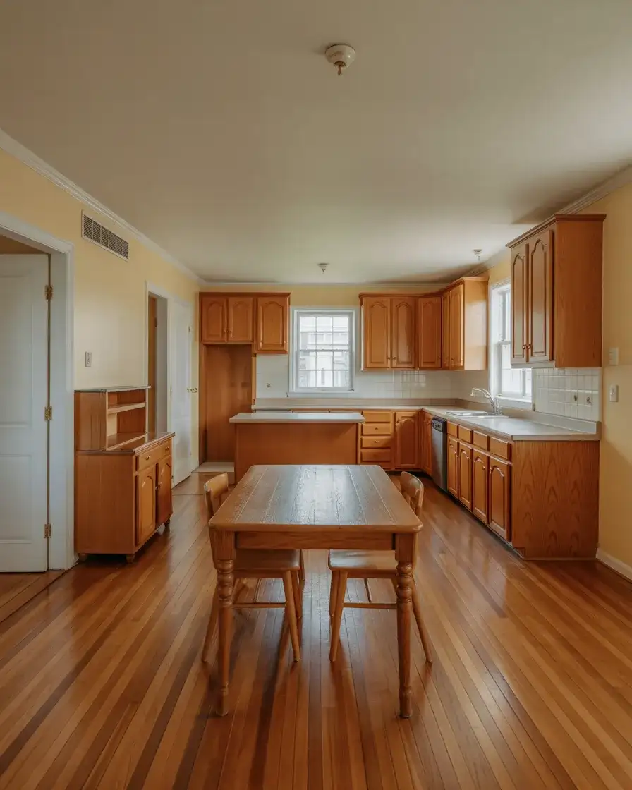 Honey Oak Cabinets in an Open-Plan Kitchen and Living Space 2