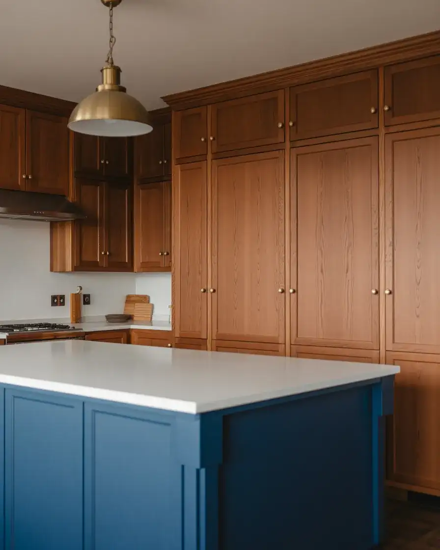Honey Oak Cabinets with Navy or Deep Blue Accents 2