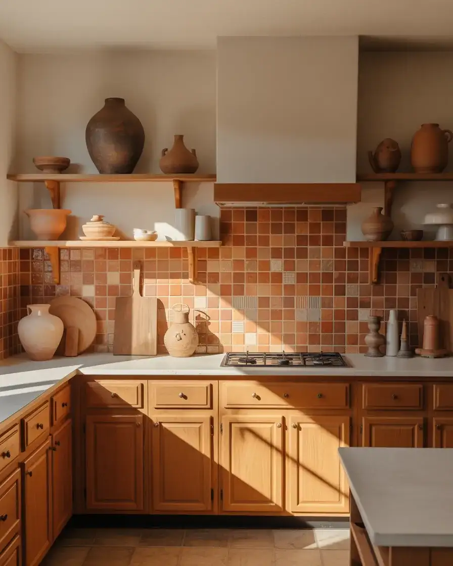 Honey Oak Cabinets with Orange Accents 2