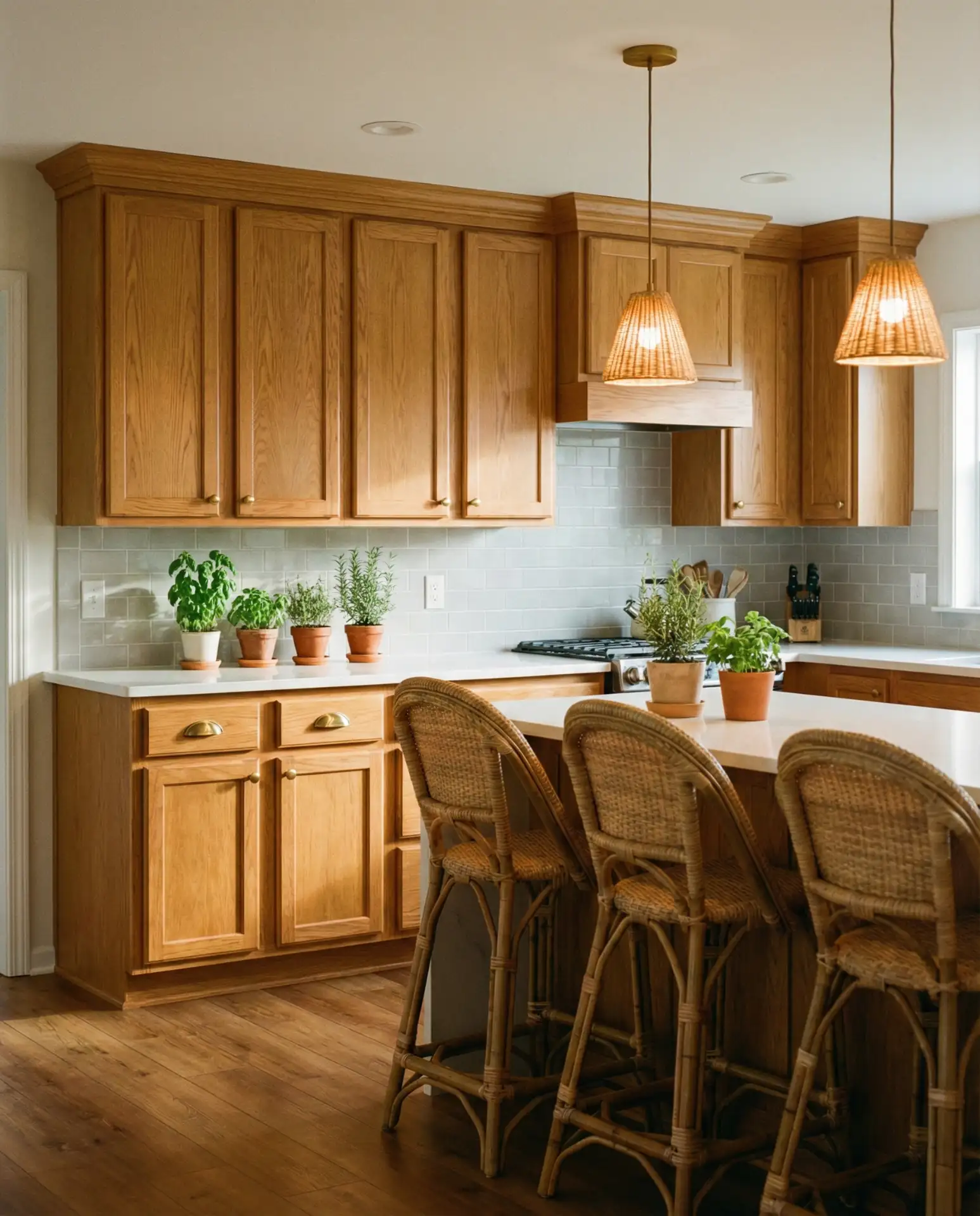 Honey Oak Cabinets with Warm Brass Hardware 1