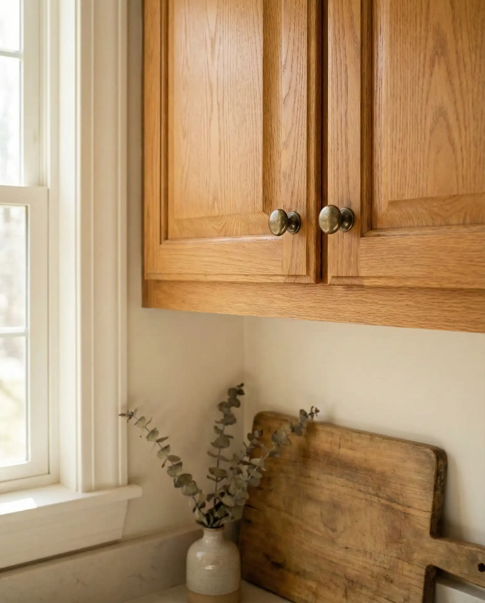 Honey Oak Cabinets with Warm Brass Hardware 2