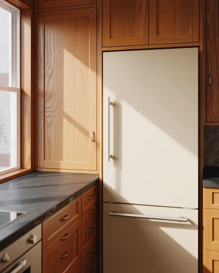 Honey Oak with Black Countertops and White Appliances 2