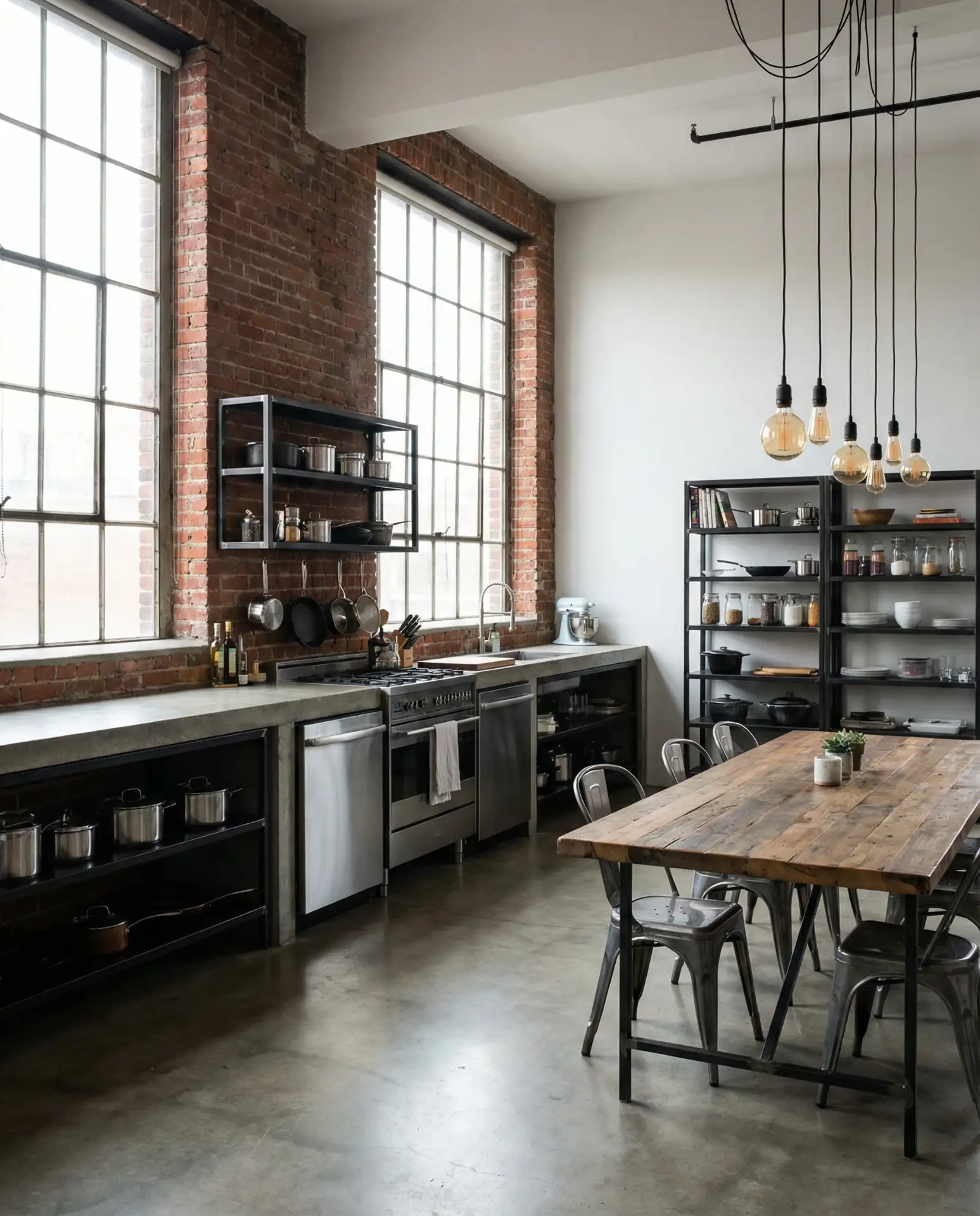 Industrial Loft Kitchen with Exposed Brick 1