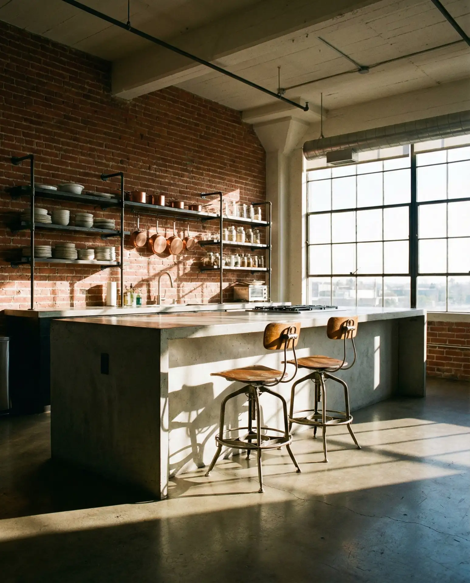 Industrial Loft Kitchen with Exposed Brick 2