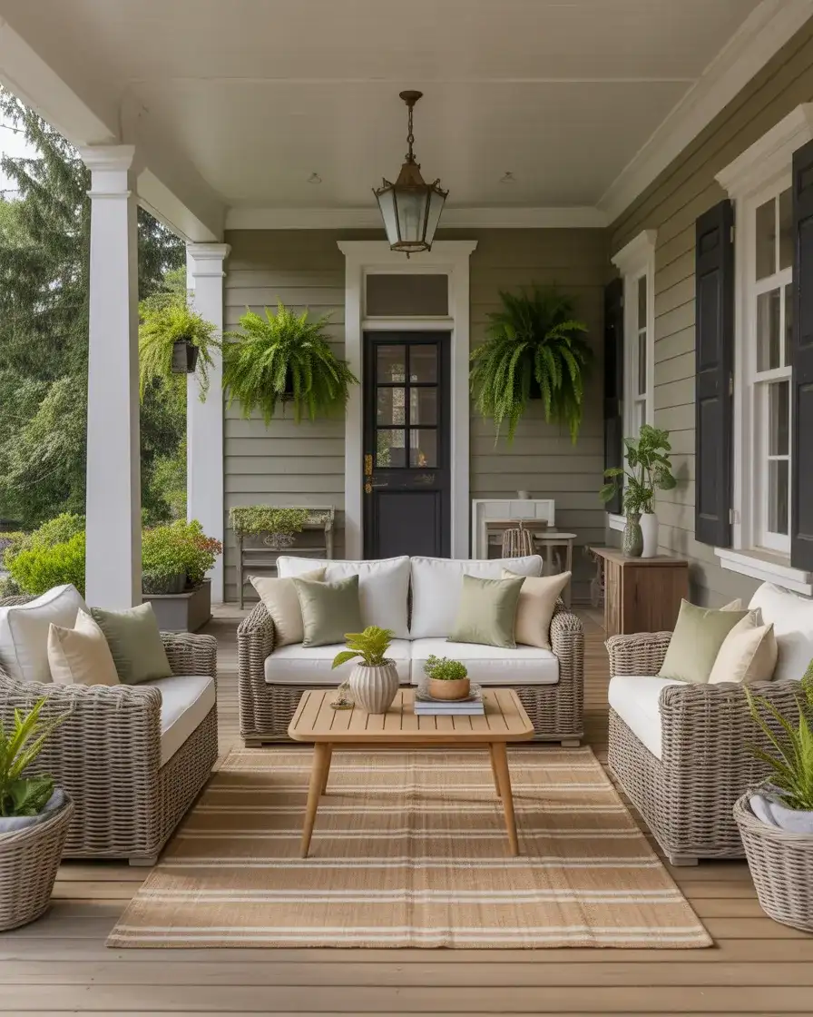 Large Porch With Seating Arrangement and Rugs 1