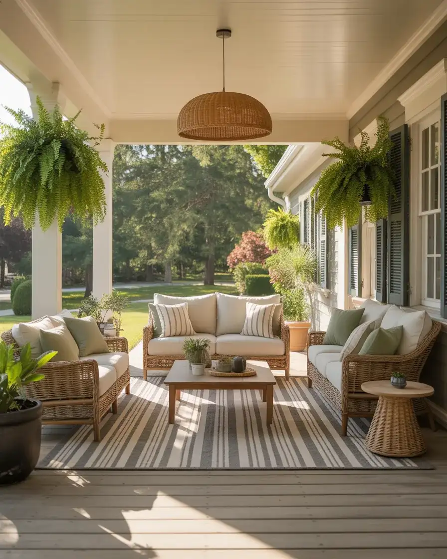 Large Porch With Seating Arrangement and Rugs 2