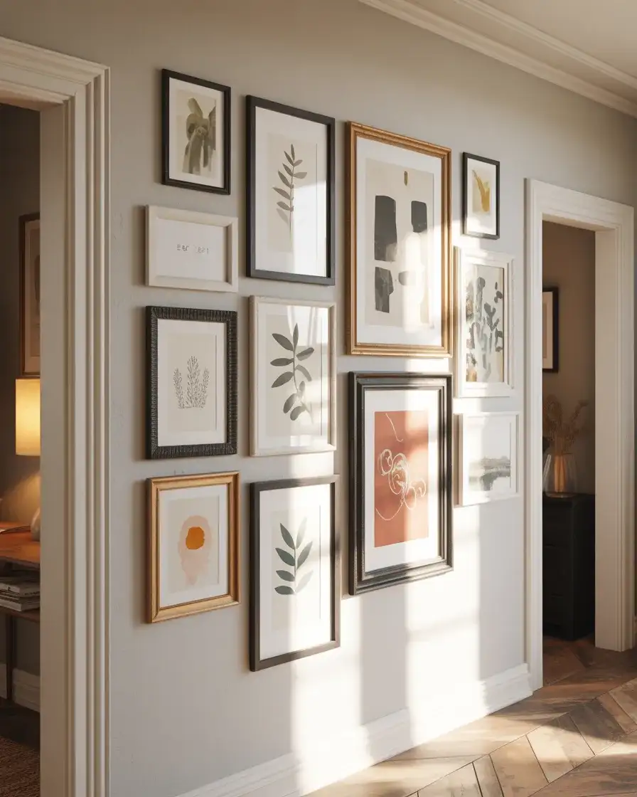 Layered Gallery Wall with Mismatched Frames 1