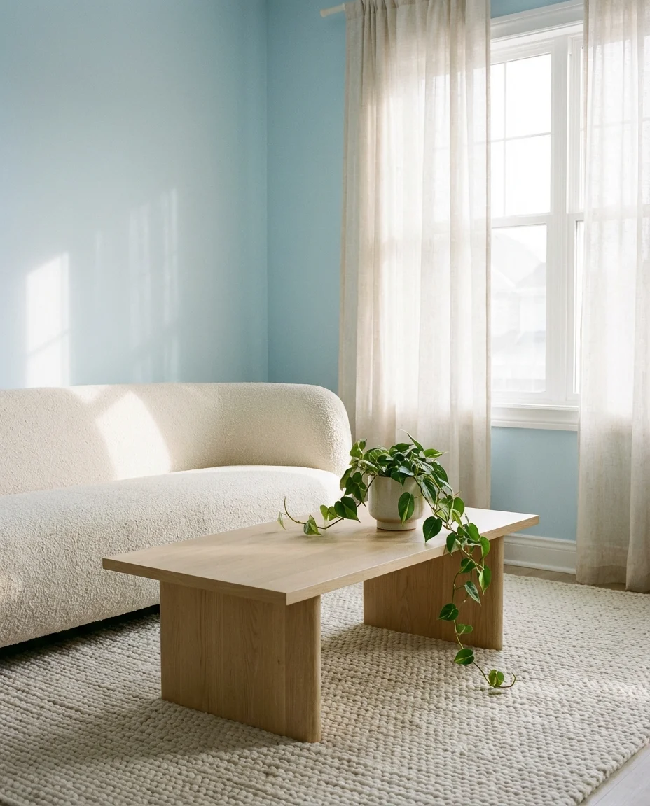 Light Blue Walls with a Cream Couch 1