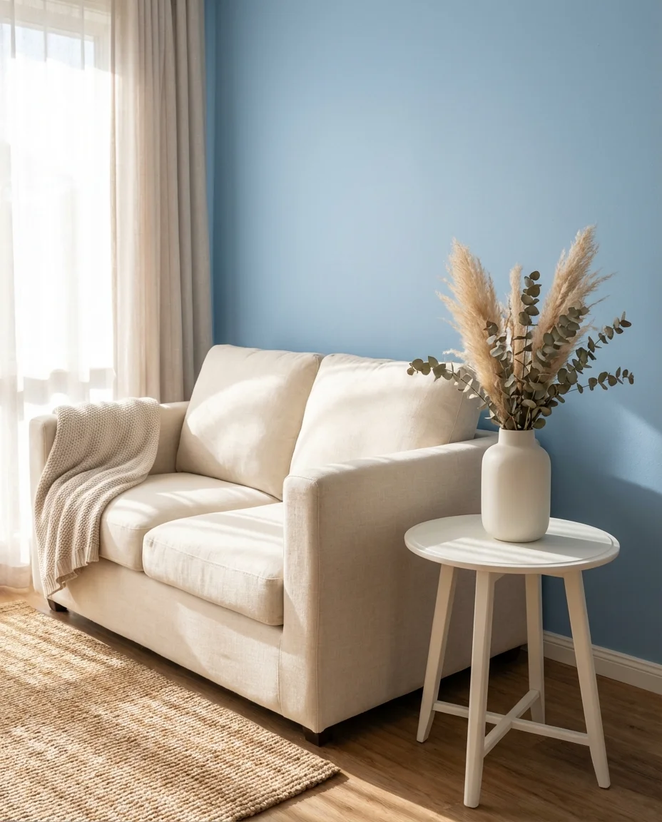 Light Blue Walls with a Cream Couch 2