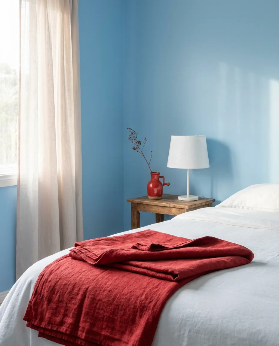Light Blue and Red Bedroom with Fresh Contrast 2