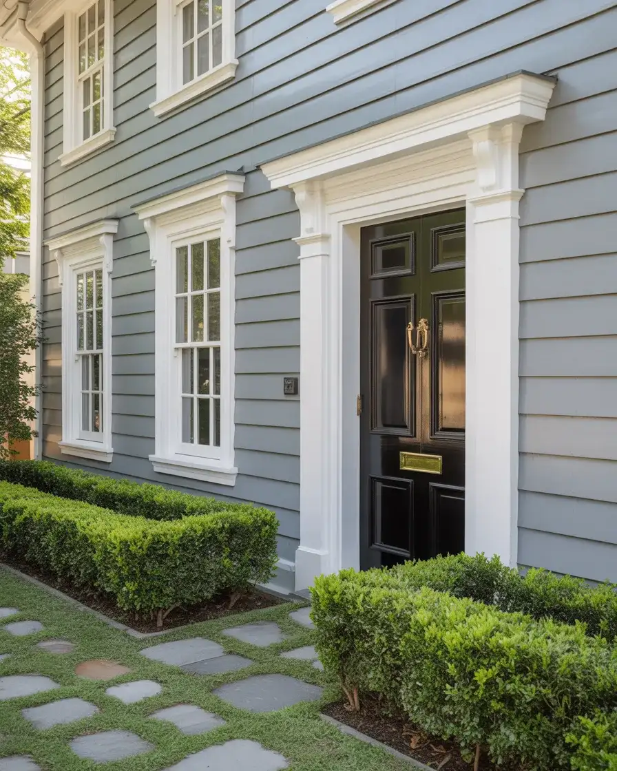 Light Gray Siding with White Trim and Black Doors 2
