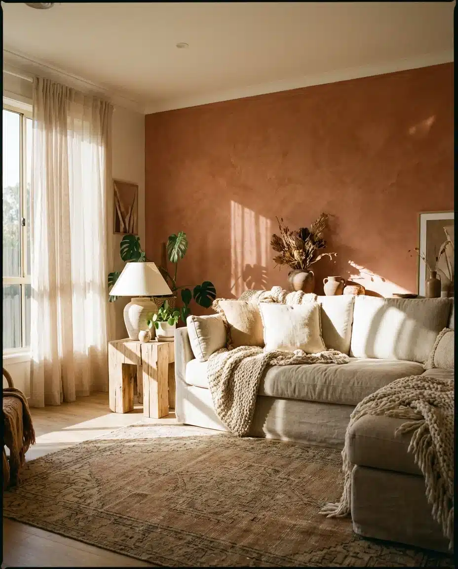 Limewash Accent Wall in Warm Terracotta 1