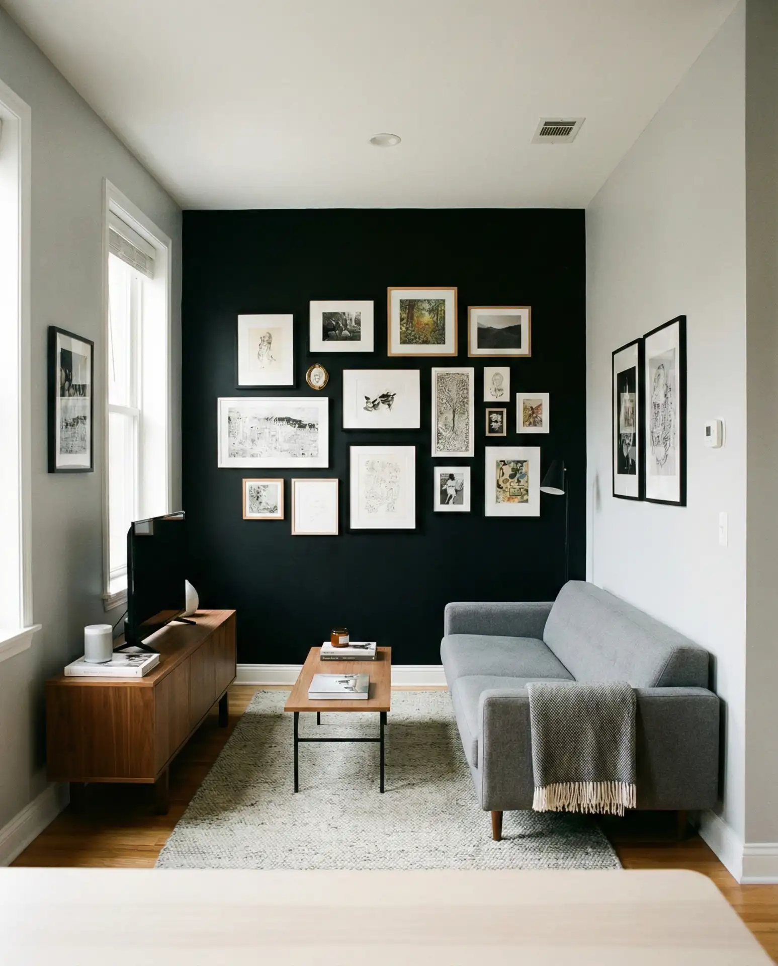 Long Black Accent Wall in Narrow Living Room 2