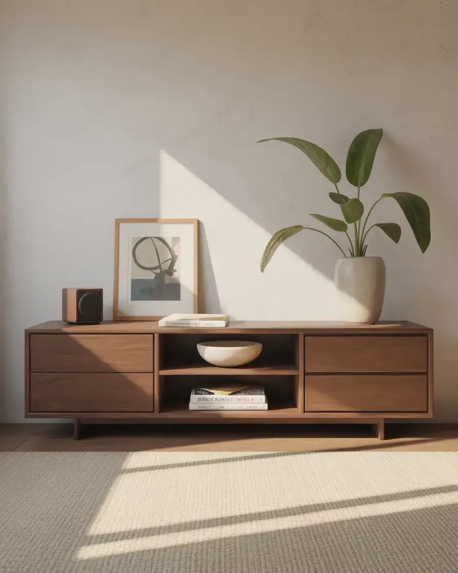 Low-Profile Media Console with Open Shelving 2