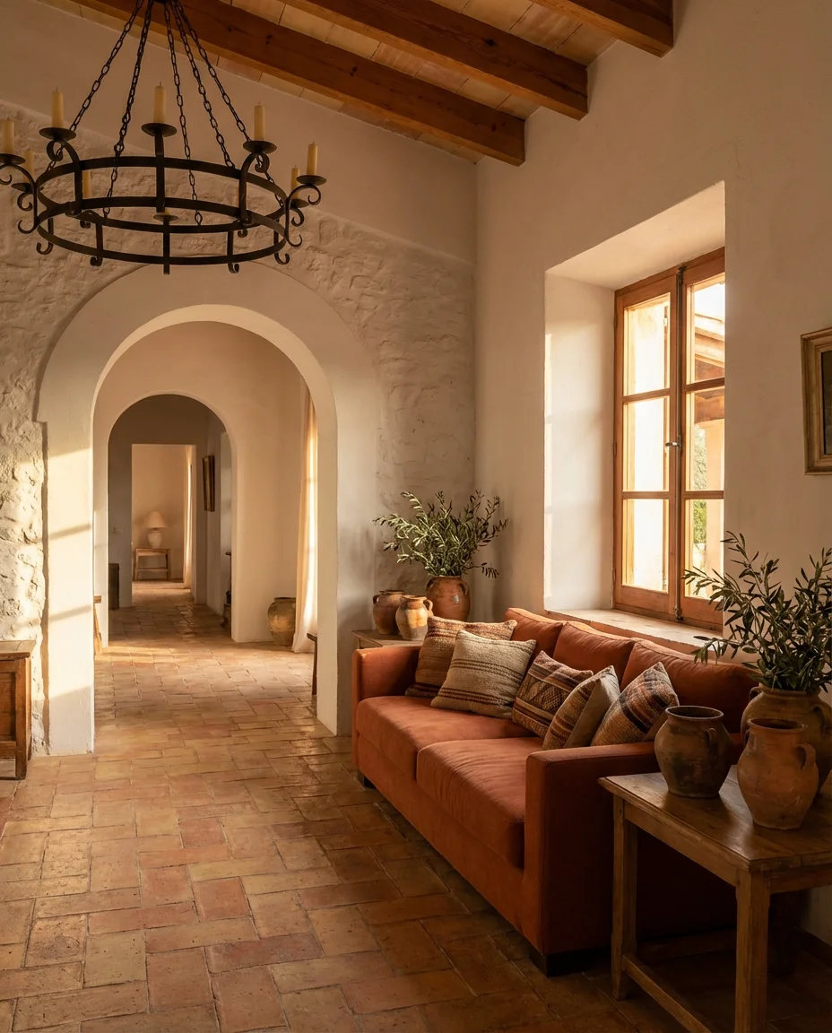 Mediterranean Living Room With Terracotta and Arches 1