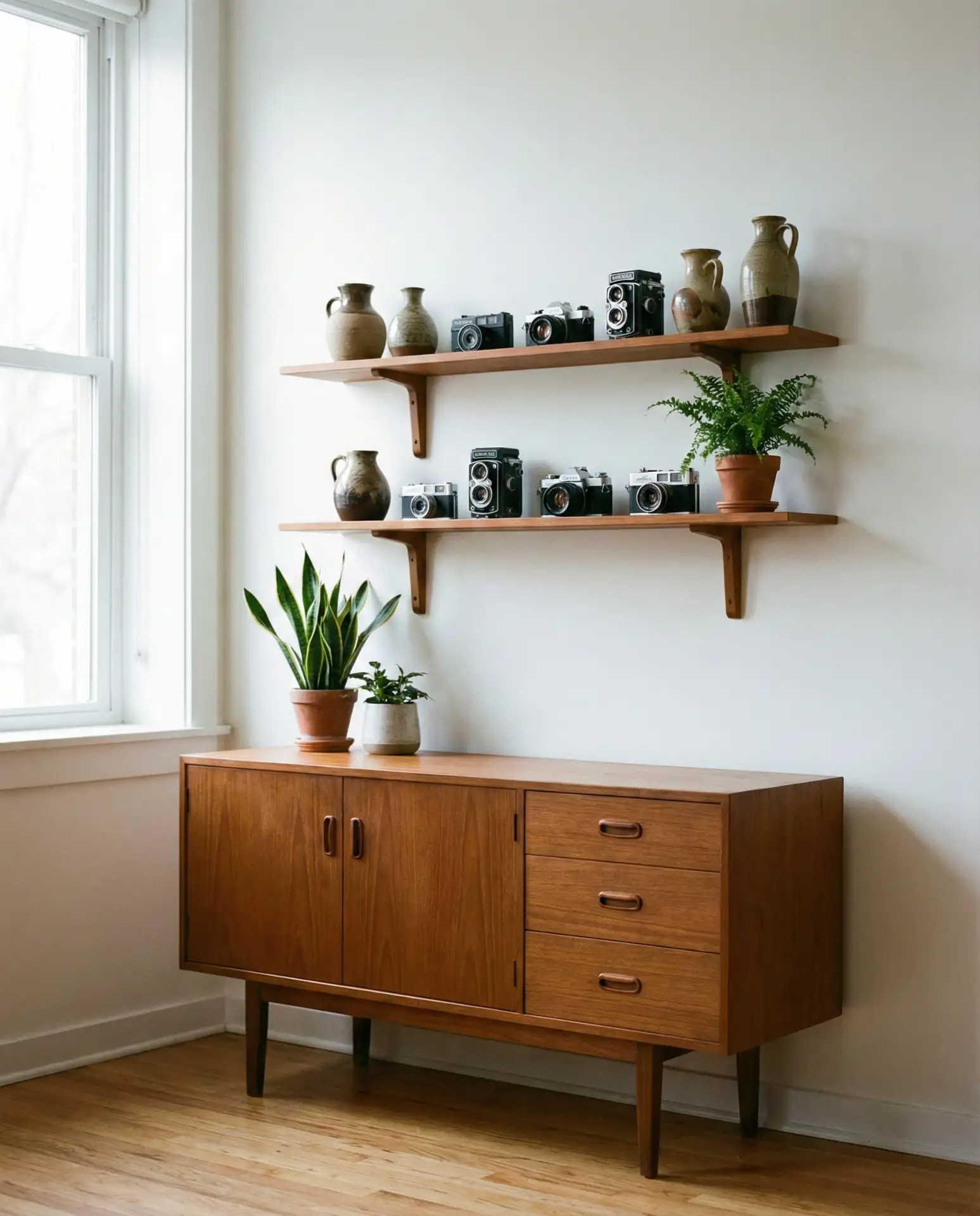 Mid-Century Teak Credenza with Upper Shelving 2