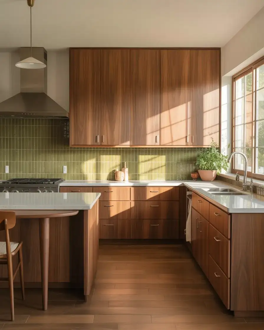 Midcentury Modern Kitchen With Warm Wood Tones 1