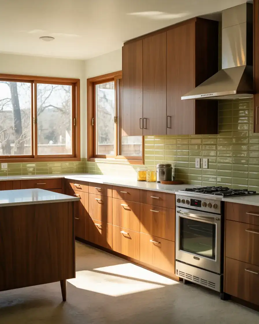 Midcentury Modern Kitchen With Warm Wood Tones 2
