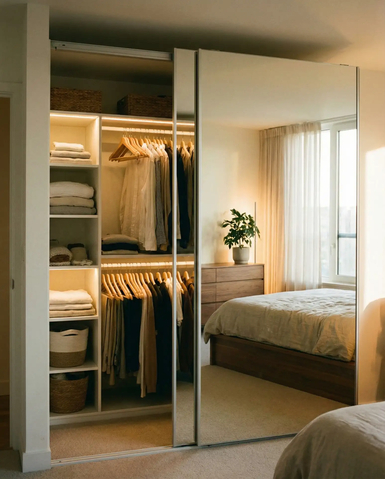 Mirrored Closet Doors with Hidden Storage 2
