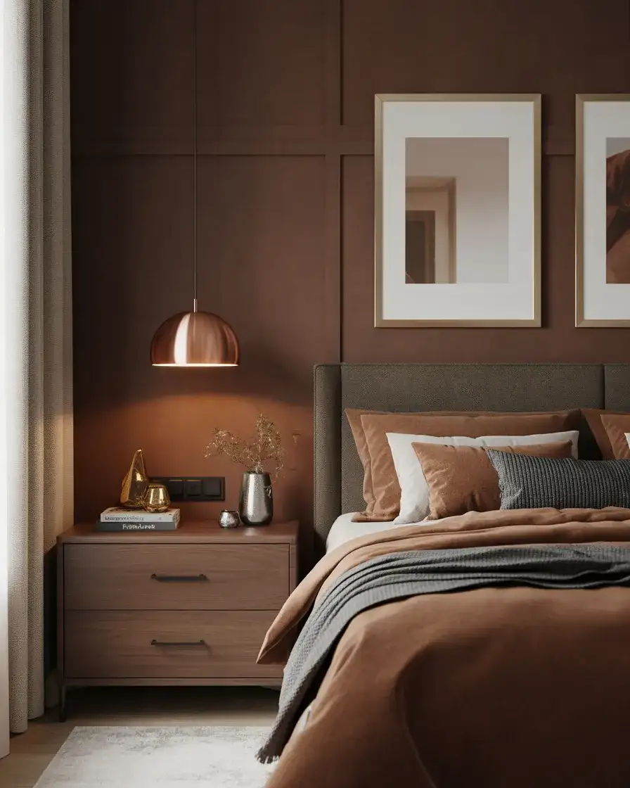 Modern Brown Bedroom with Mixed Metals 2