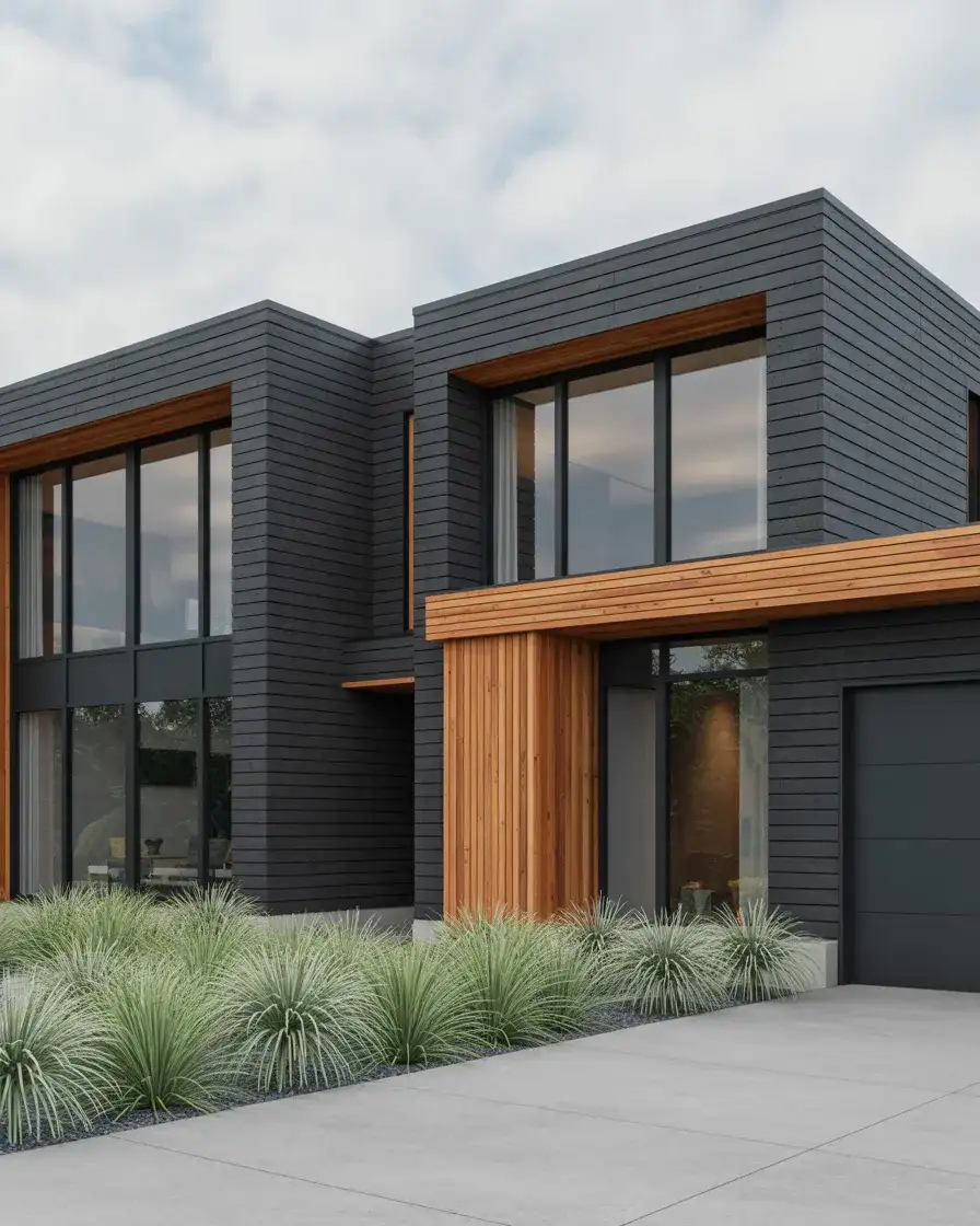 Modern Dark Exterior with Warm Wood Accents 1