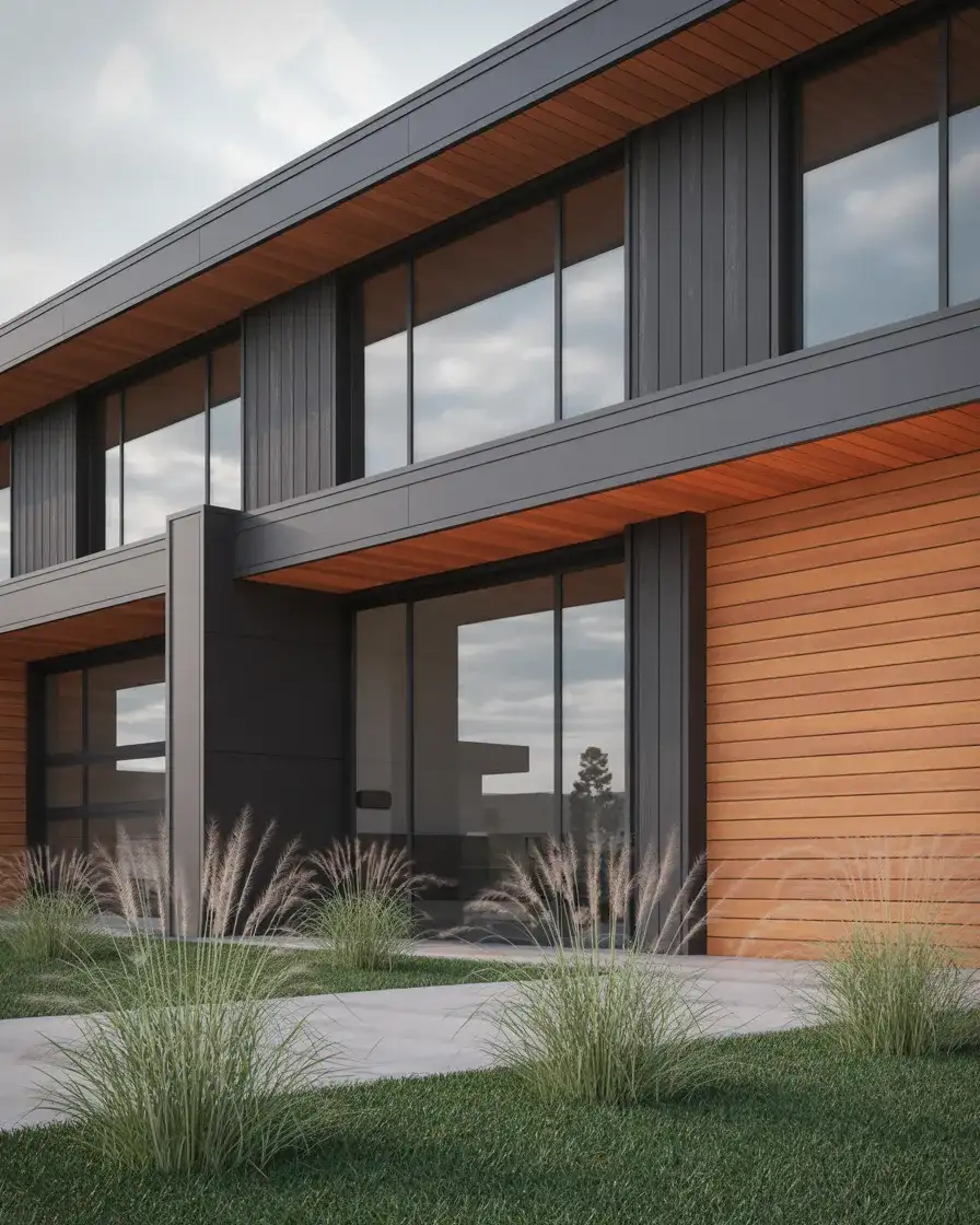 Modern Dark Exterior with Warm Wood Accents 2