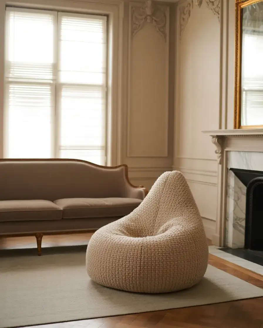 Modern Drawing Room Bean Bag in Neutral Tones 2